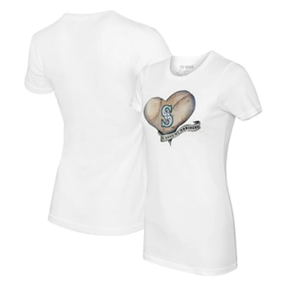 Women's Tiny Turnip White Seattle Mariners Heart Banner T-Shirt