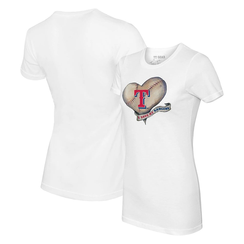 Women's Tiny Turnip White Texas Rangers Heart Banner T-Shirt