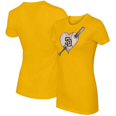 Women's Tiny Turnip Gold San Diego Padres Heart Bat T-Shirt