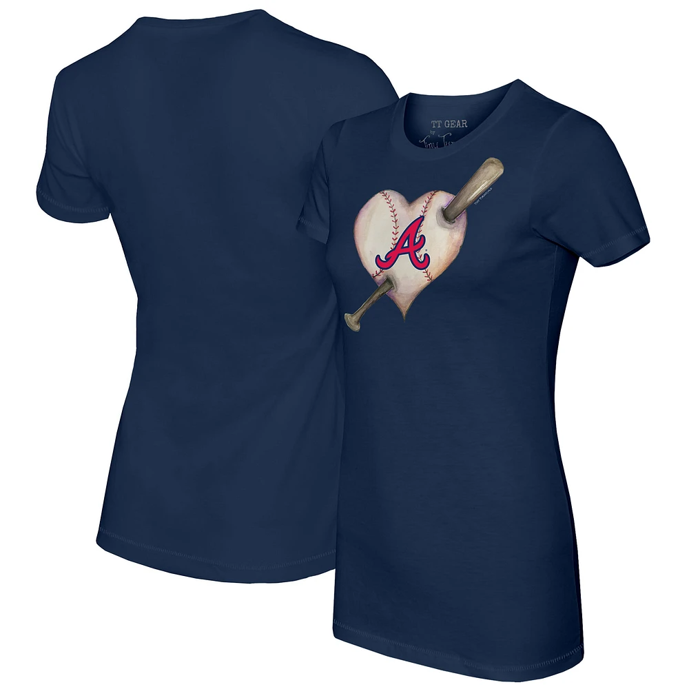 Women's Tiny Turnip Navy Atlanta Braves Heart Bat T-Shirt