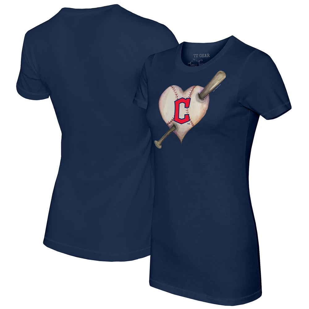 Women's Tiny Turnip Navy Cleveland Guardians Heart Bat T-Shirt