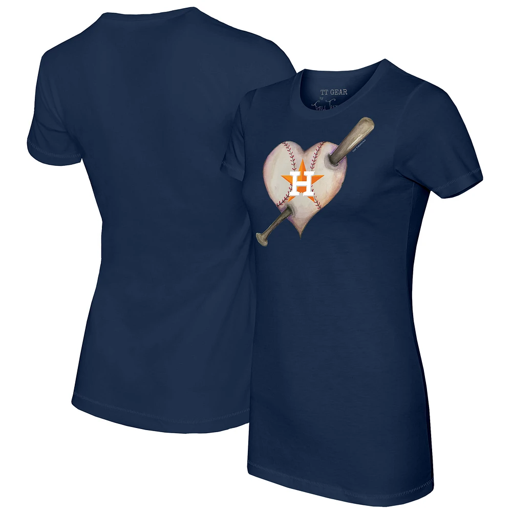 Women's Tiny Turnip Navy Houston Astros Heart Bat T-Shirt