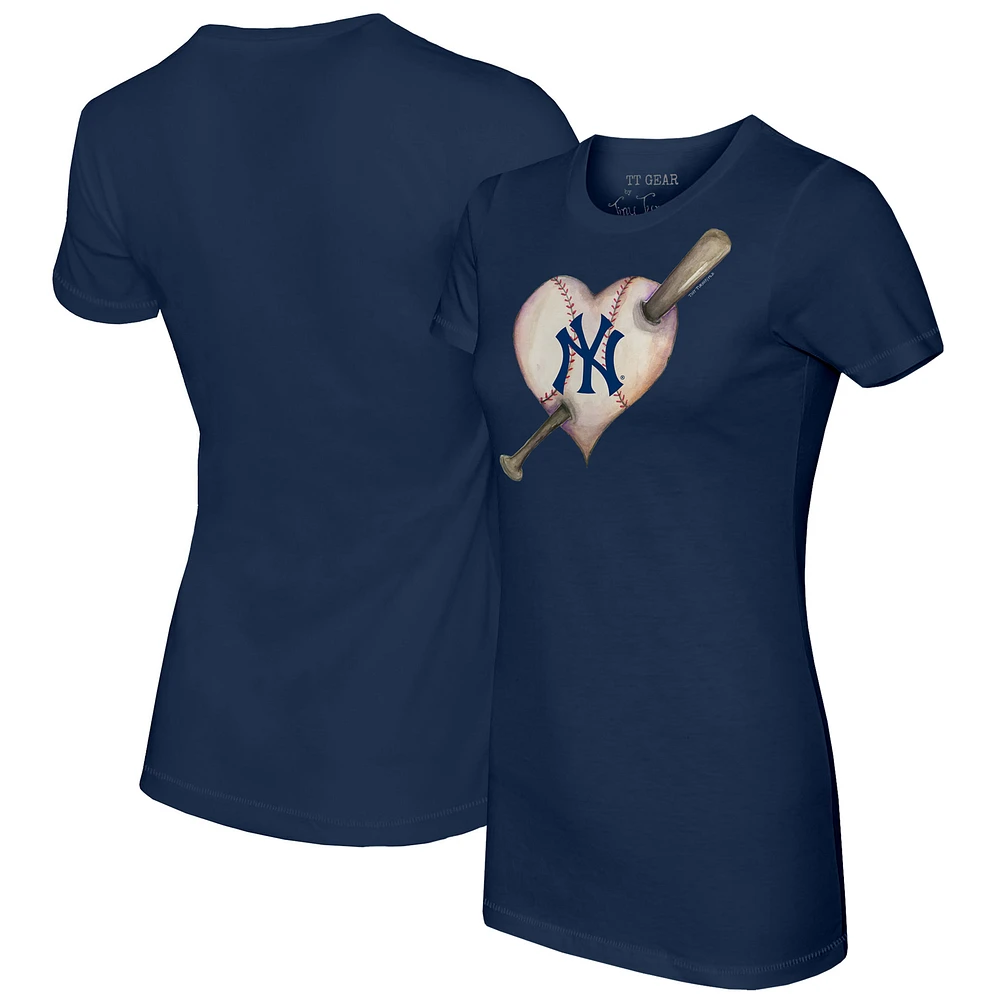 Women's Tiny Turnip Navy New York Yankees Heart Bat T-Shirt
