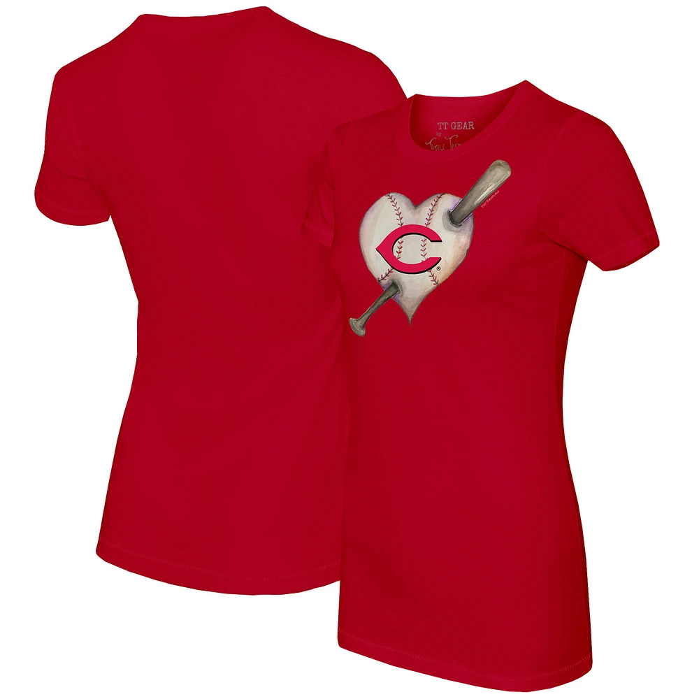 Women's Tiny Turnip Red Cincinnati Reds Heart Bat T-Shirt