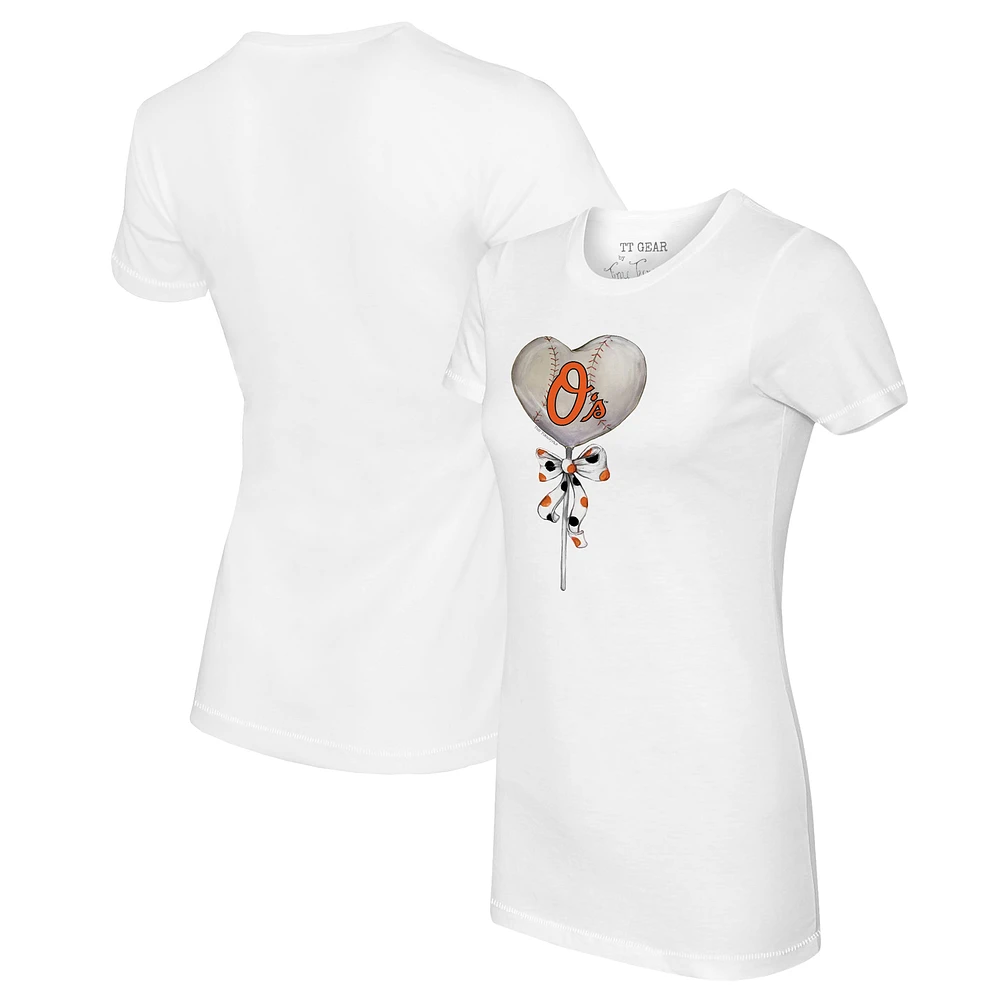 Women's Tiny Turnip White Baltimore Orioles Heart Lolly T-Shirt