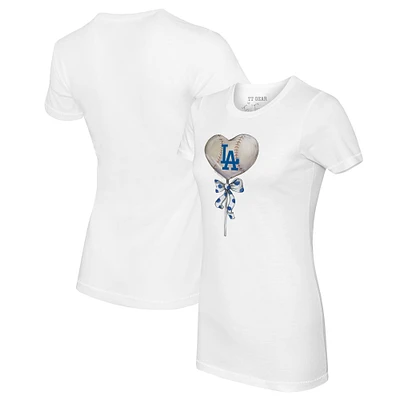 Women's Tiny Turnip White Los Angeles Dodgers Heart Lolly T-Shirt