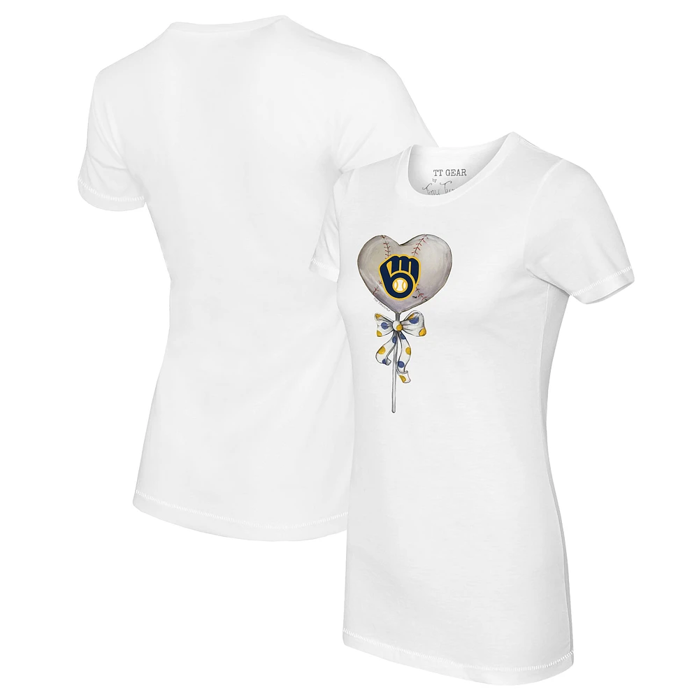 Women's Tiny Turnip White Milwaukee Brewers Heart Lolly T-Shirt