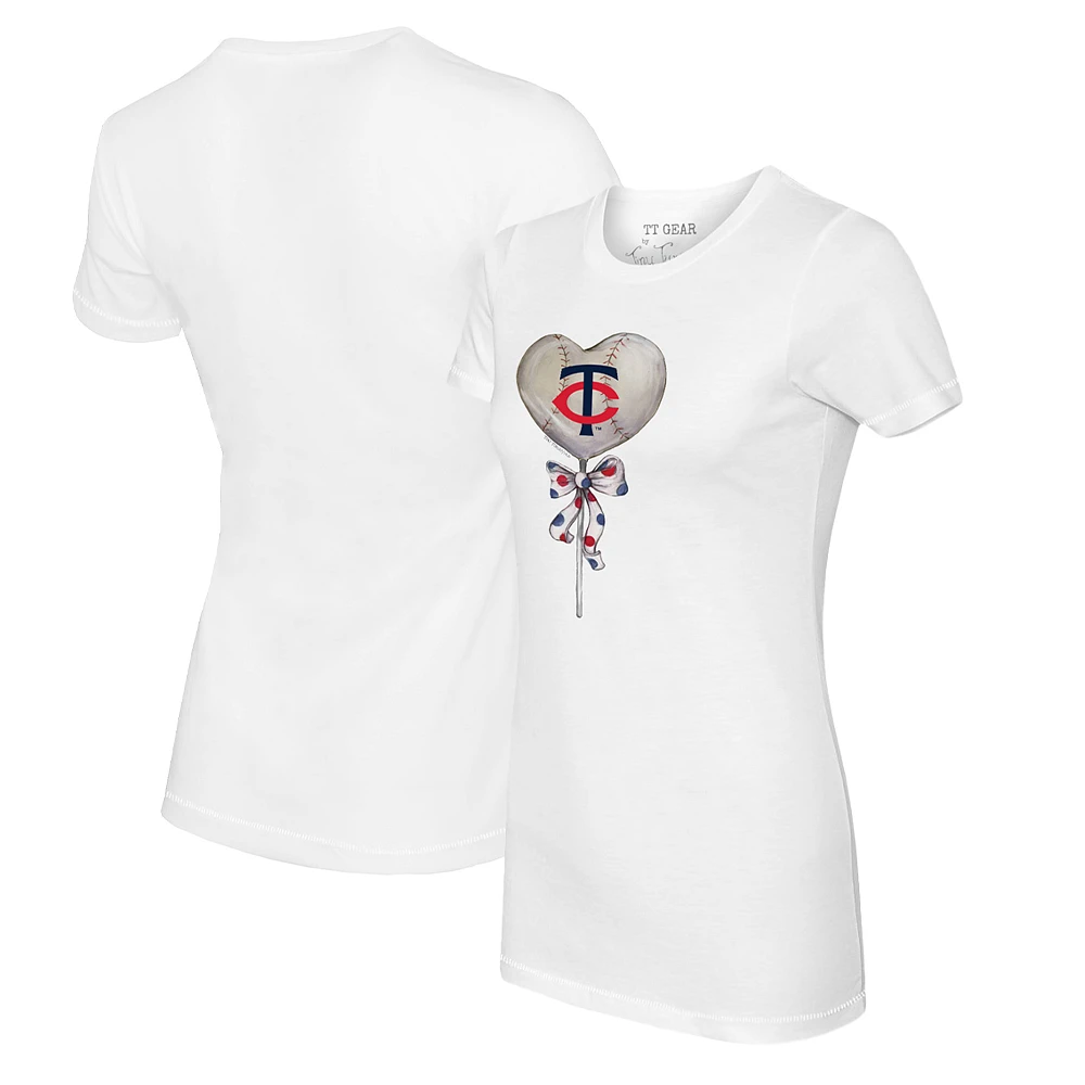 Women's Tiny Turnip White Minnesota Twins Heart Lolly T-Shirt