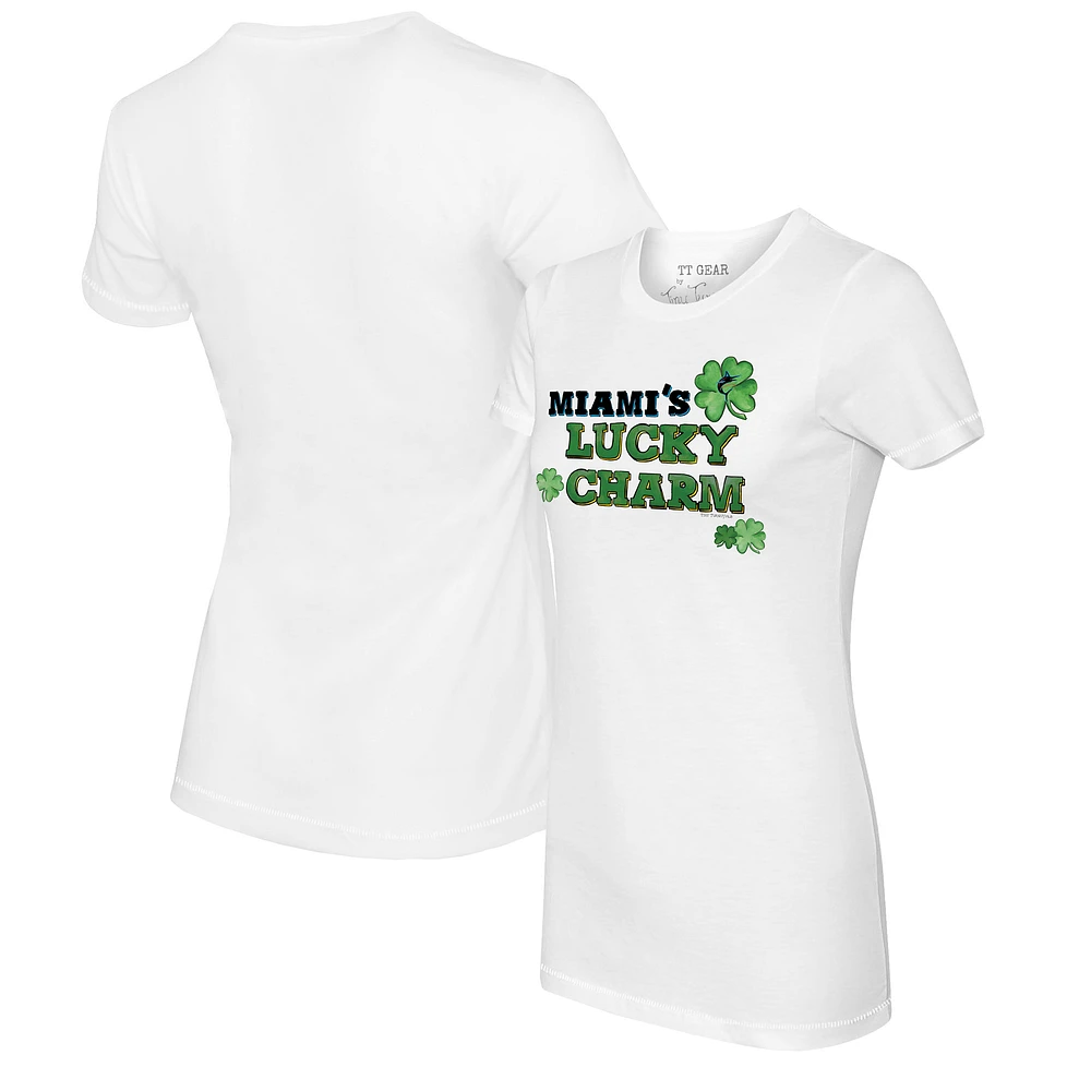 Women's Tiny Turnip White Miami Marlins Lucky Charm T-Shirt