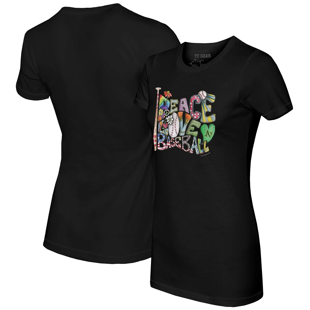 Women's Tiny Turnip Black Athletics Peace Love Baseball Fitted T-Shirt