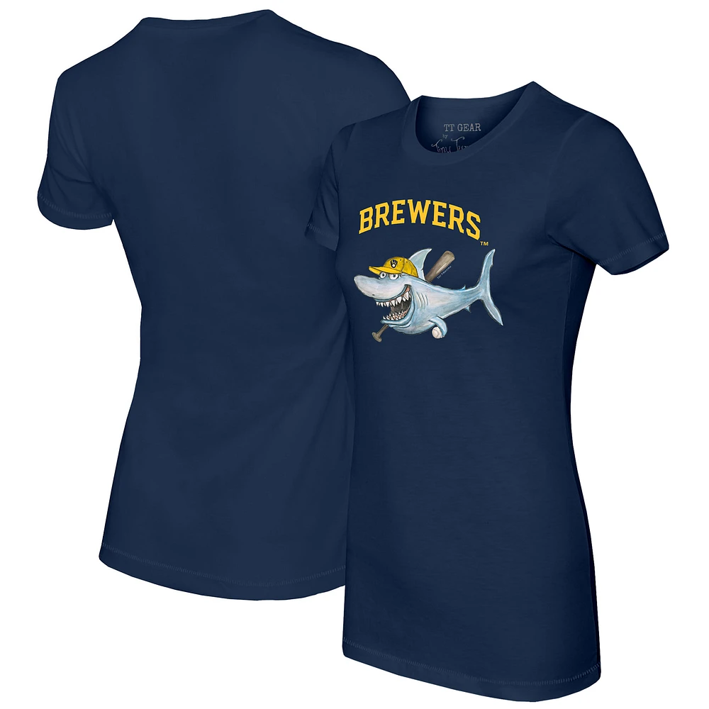Women's Tiny Turnip Navy Milwaukee Brewers Shark T-Shirt