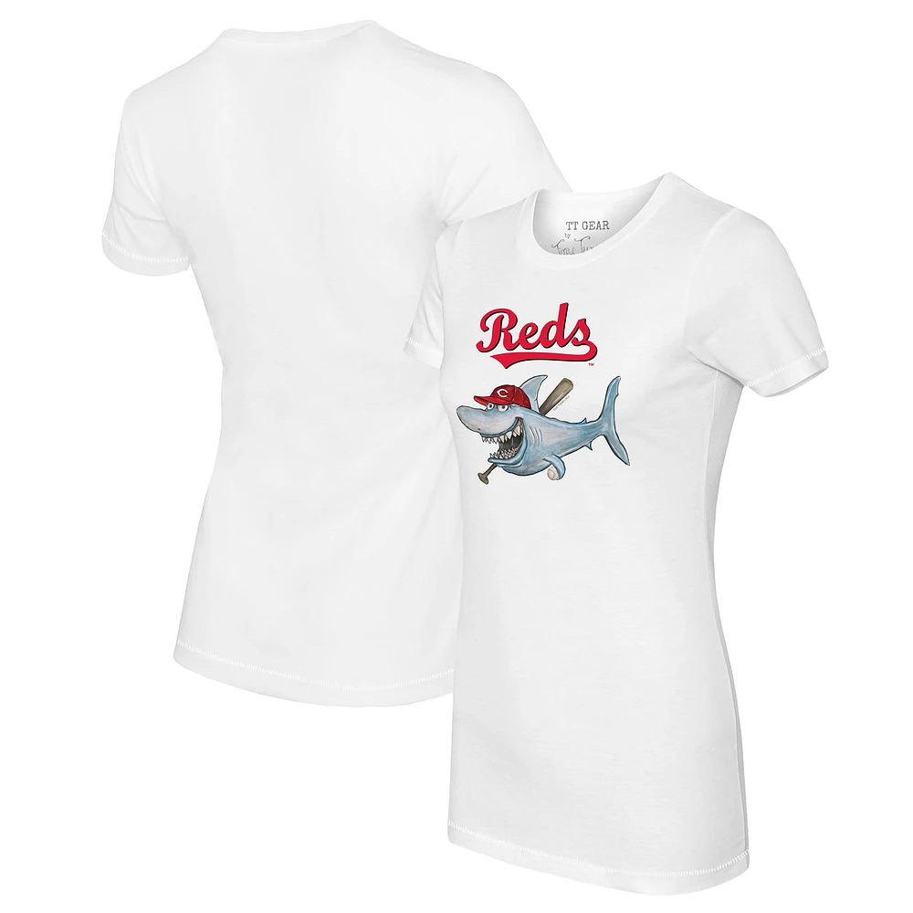 Women's Tiny Turnip White Cincinnati Reds Shark Logo T-Shirt