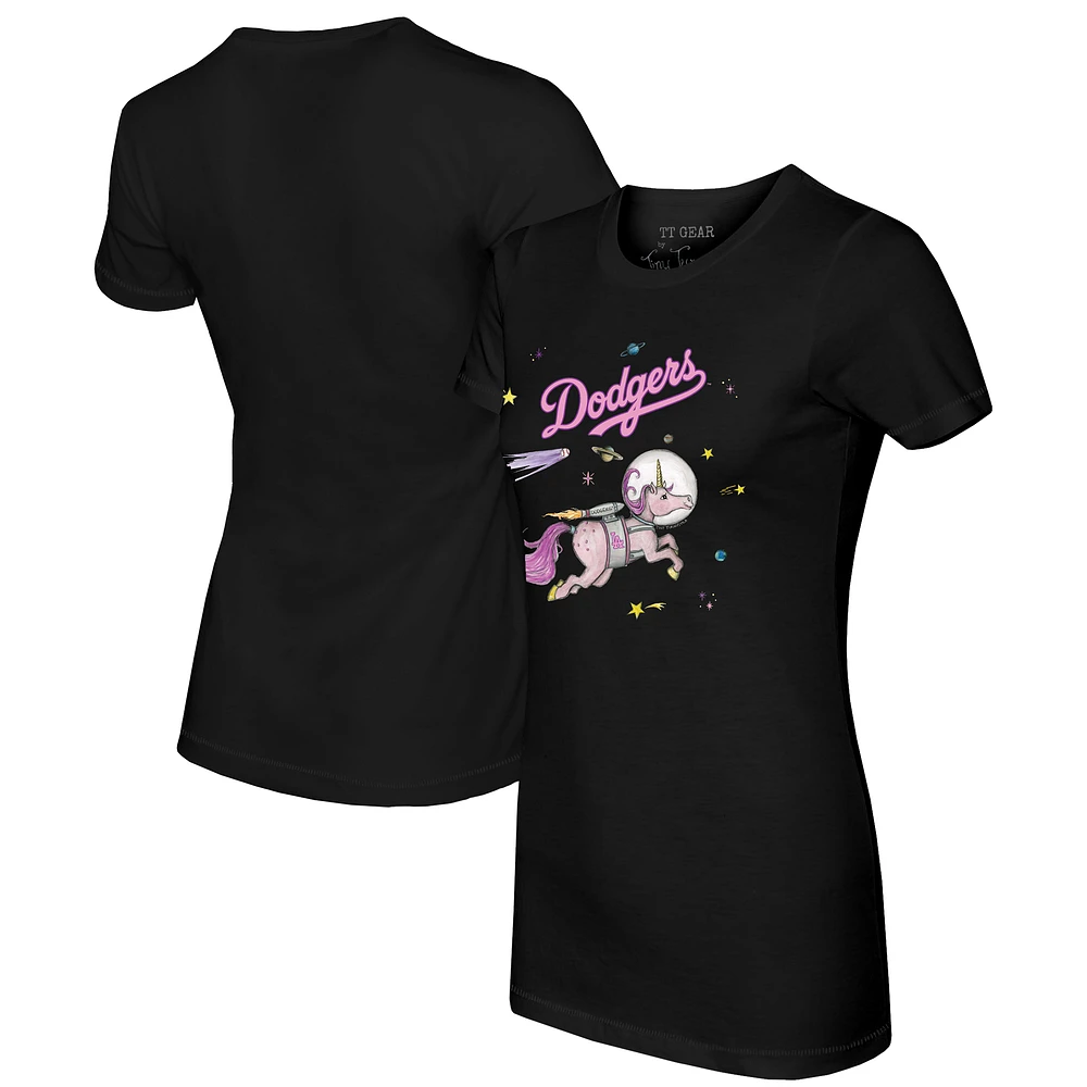 Women's Tiny Turnip Black Los Angeles Dodgers Space Unicorn T-Shirt