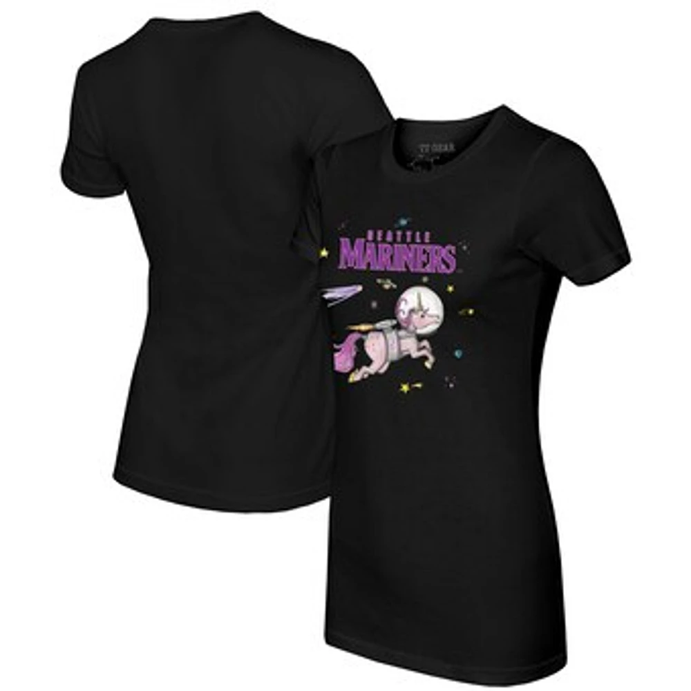 Women's Tiny Turnip Black Seattle Mariners Space Unicorn T-Shirt