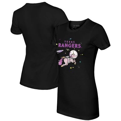 Women's Tiny Turnip Black Texas Rangers Space Unicorn T-Shirt