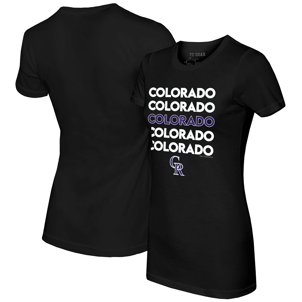 Women's Tiny Turnip Black Colorado Rockies Stacked T-Shirt