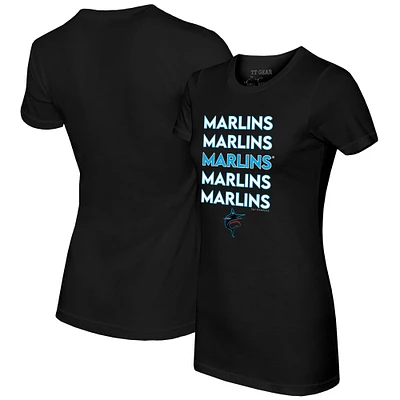 Women's Tiny Turnip Black Miami Marlins Stacked T-Shirt