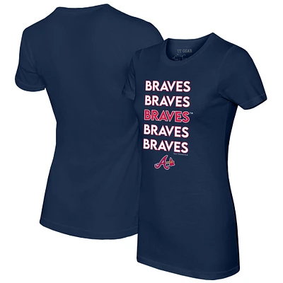 Women's Tiny Turnip Navy Atlanta Braves Stacked T-Shirt