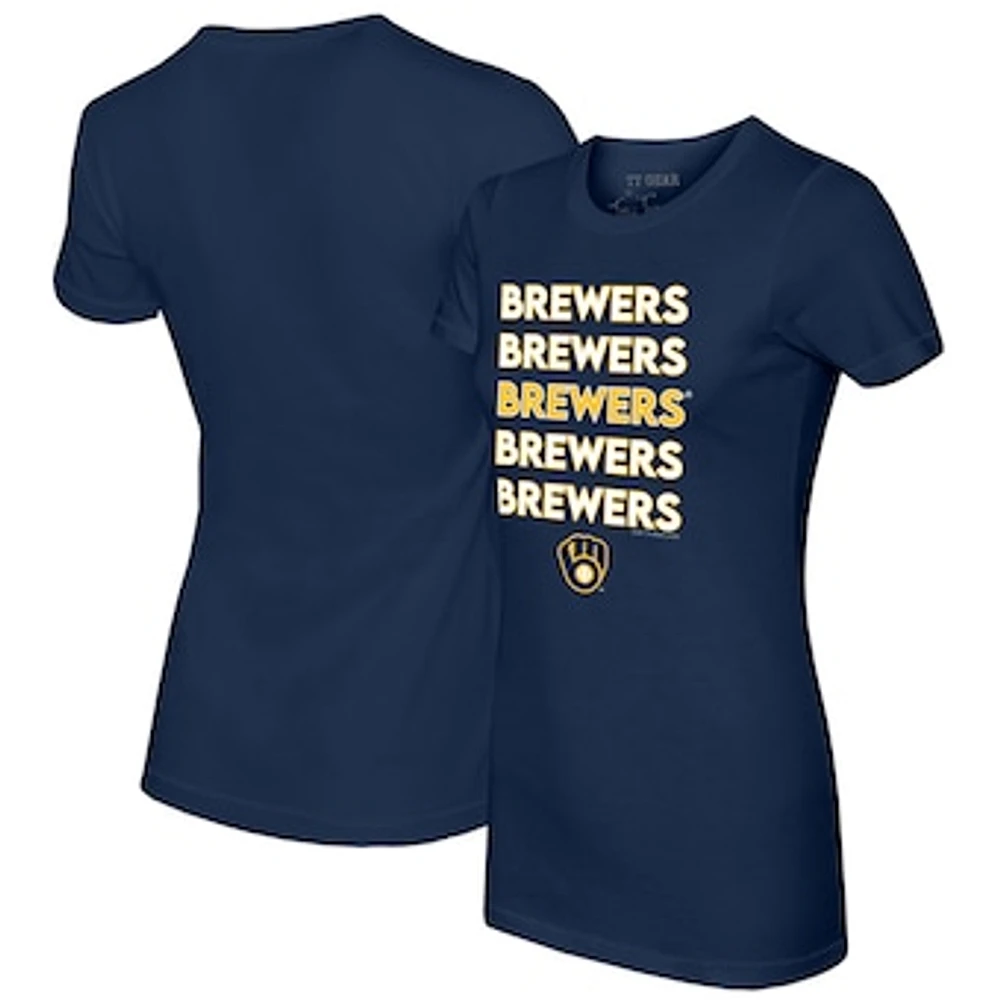 Women's Tiny Turnip Navy Milwaukee Brewers Stacked T-Shirt