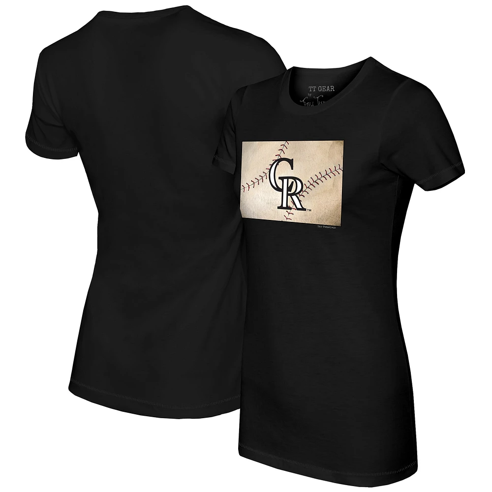 Women's Tiny Turnip Black Colorado Rockies State Outline T-Shirt