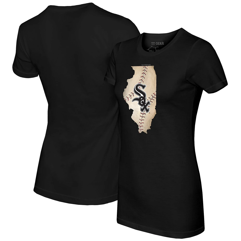 Women's Tiny Turnip Black Chicago White Sox State Outline T-Shirt