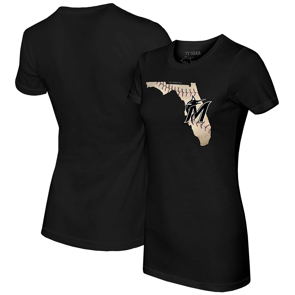 Women's Tiny Turnip Black Miami Marlins State Outline T-Shirt