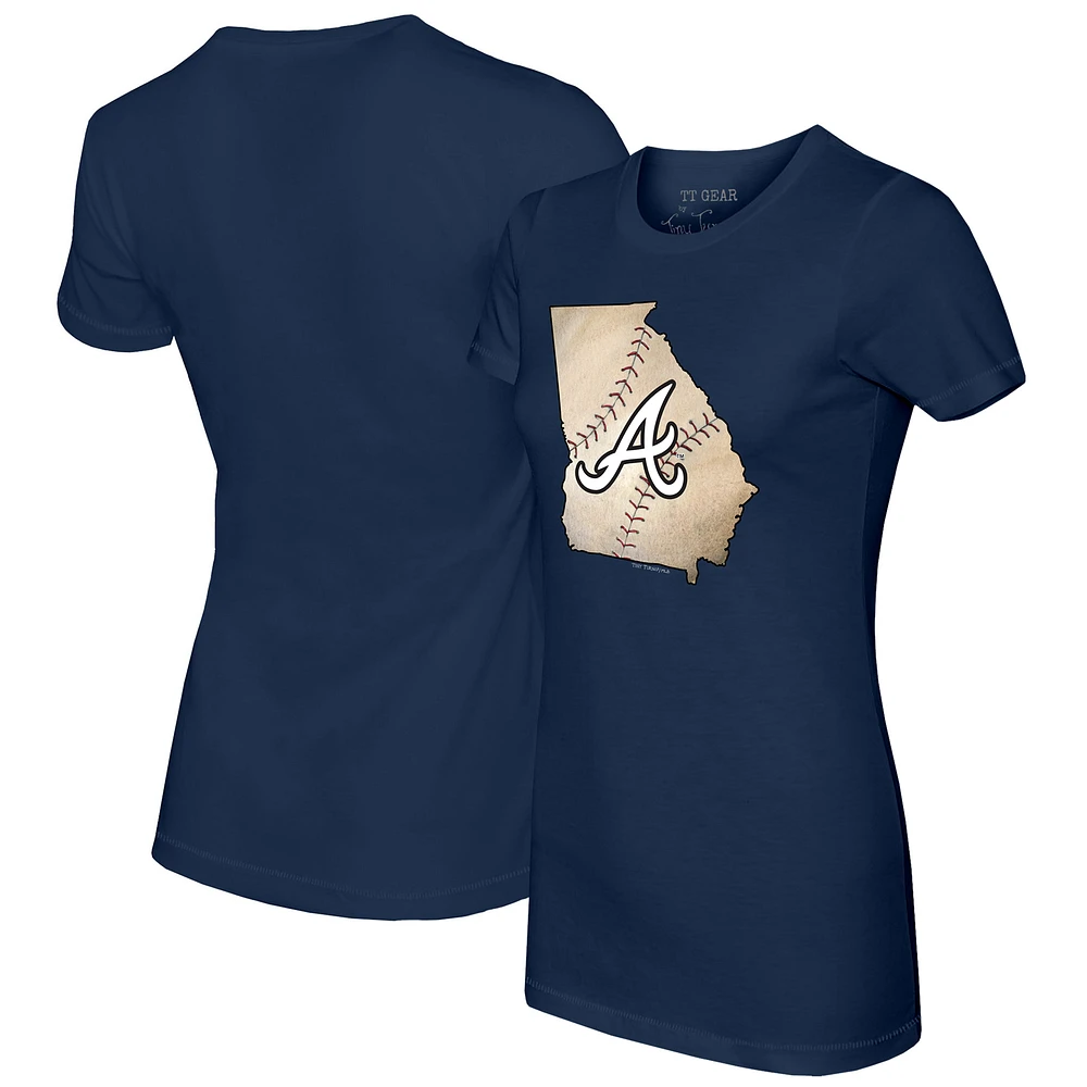 Women's Tiny Turnip Navy Atlanta Braves State Outline T-Shirt