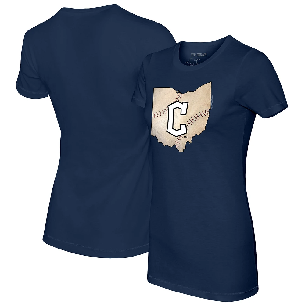 Women's Tiny Turnip Navy Cleveland Guardians State Outline T-Shirt