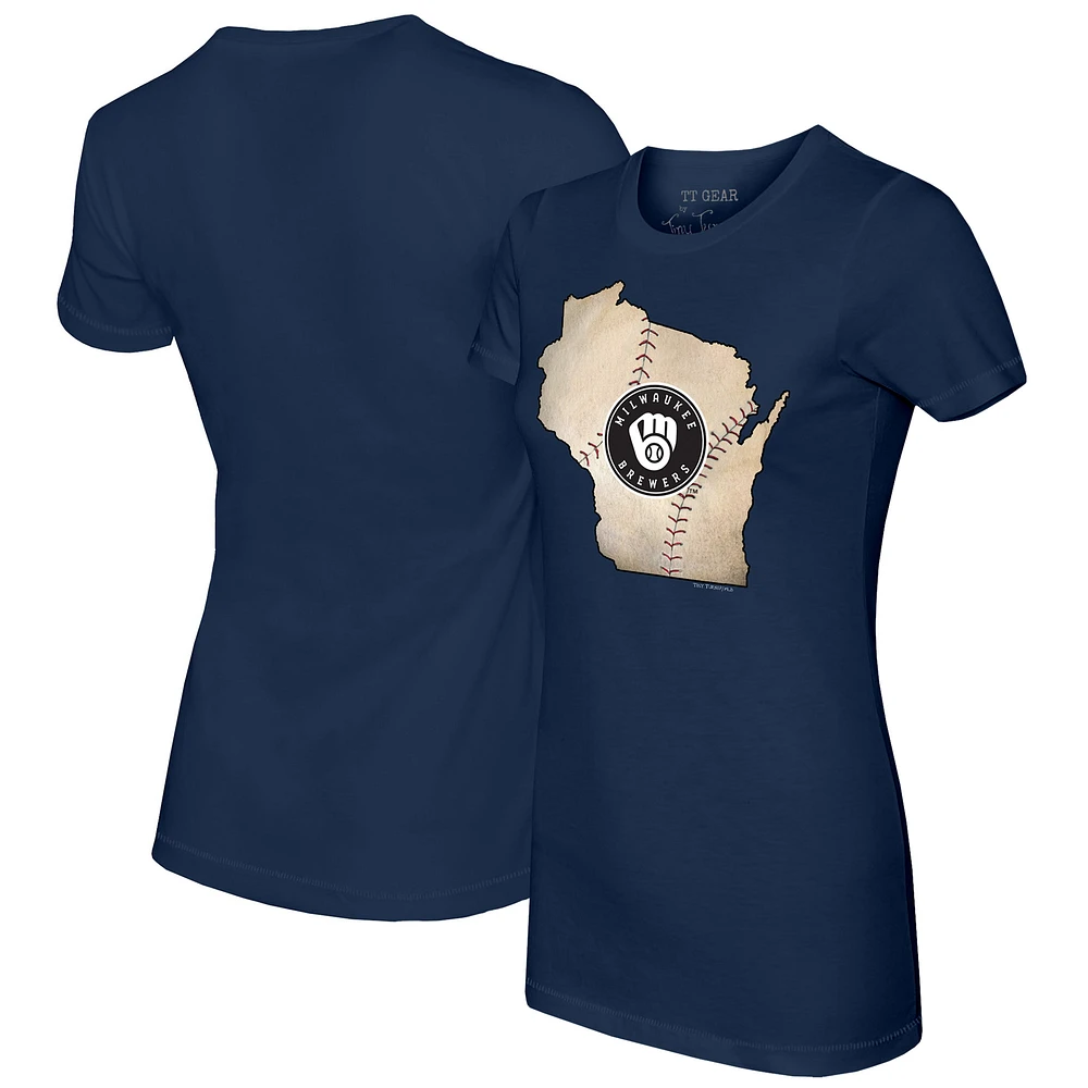 Women's Tiny Turnip Navy Milwaukee Brewers State Outline T-Shirt