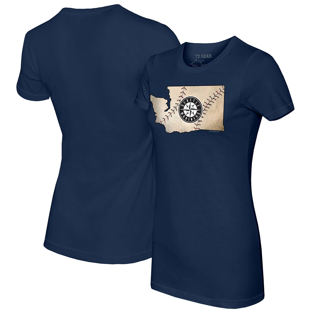 Women's Tiny Turnip Navy Seattle Mariners State Outline T-Shirt