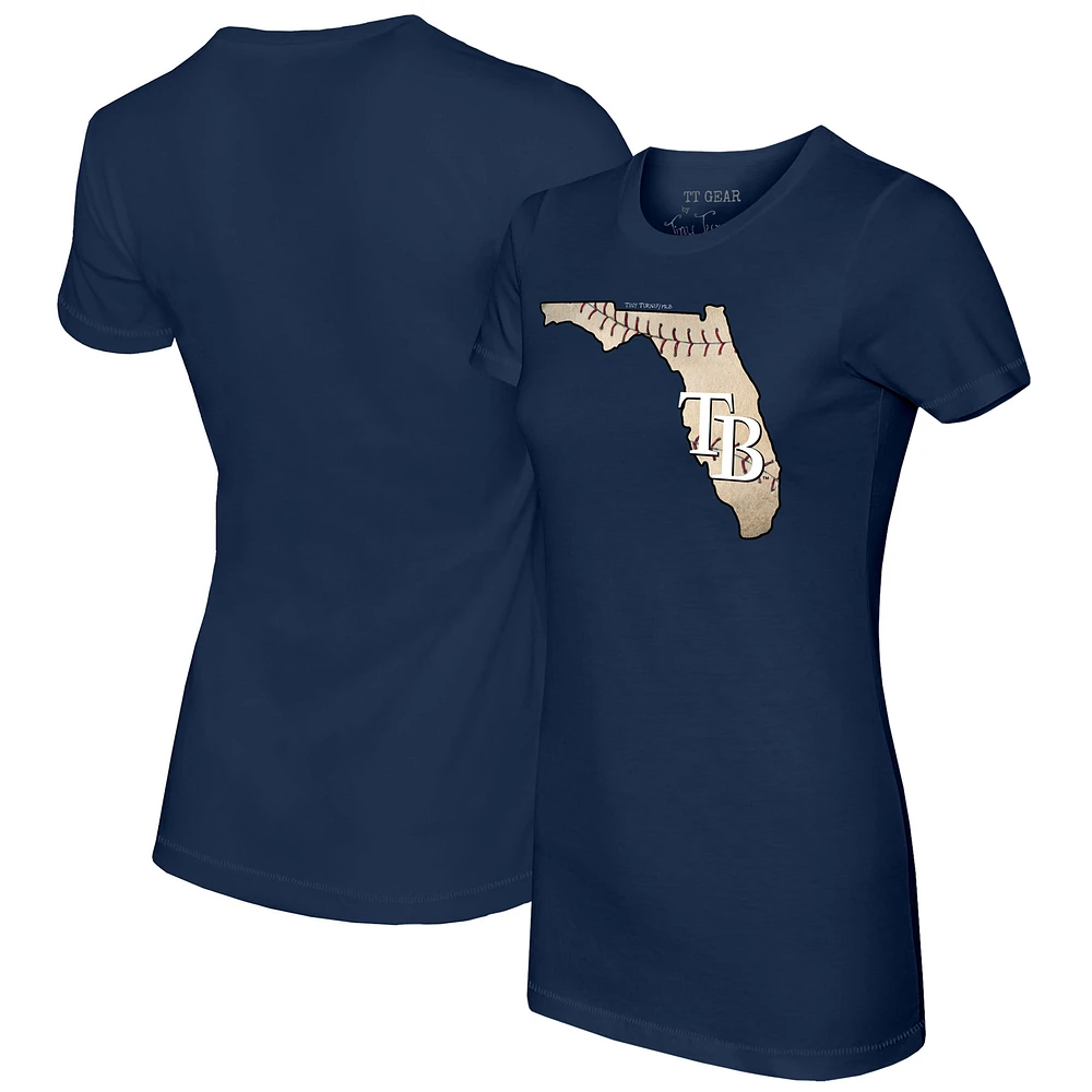 Women's Tiny Turnip Navy Tampa Bay Rays State Outline T-Shirt