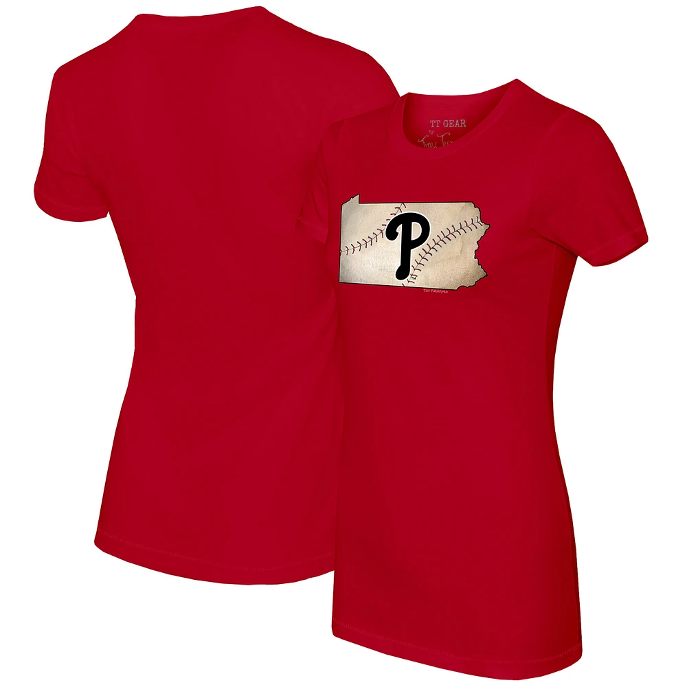 Women's Tiny Turnip Red Philadelphia Phillies State Outline T-Shirt