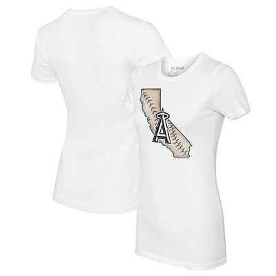 Women's Tiny Turnip White Los Angeles Angels State Outline T-Shirt