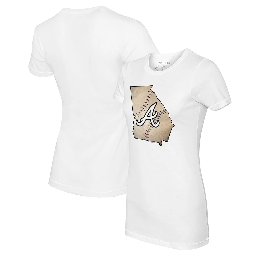 Women's Tiny Turnip White Atlanta Braves State Outline T-Shirt