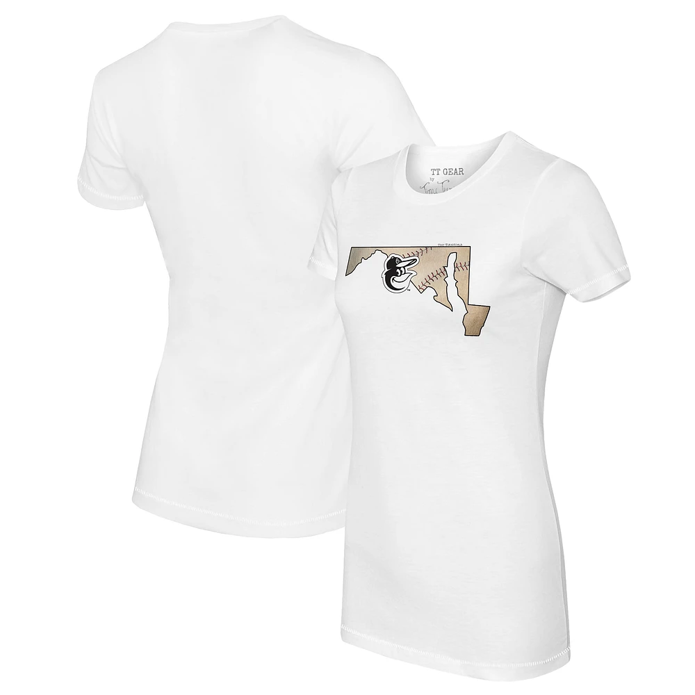 Women's Tiny Turnip White Baltimore Orioles State Outline T-Shirt