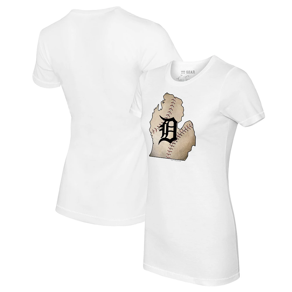 Women's Tiny Turnip White Detroit Tigers State Outline T-Shirt