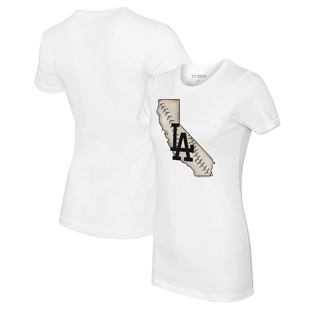 Women's Tiny Turnip White Los Angeles Dodgers State Outline T-Shirt