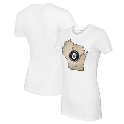 Women's Tiny Turnip White Milwaukee Brewers State Outline T-Shirt