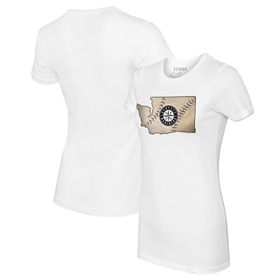 Women's Tiny Turnip White Seattle Mariners State Outline T-Shirt