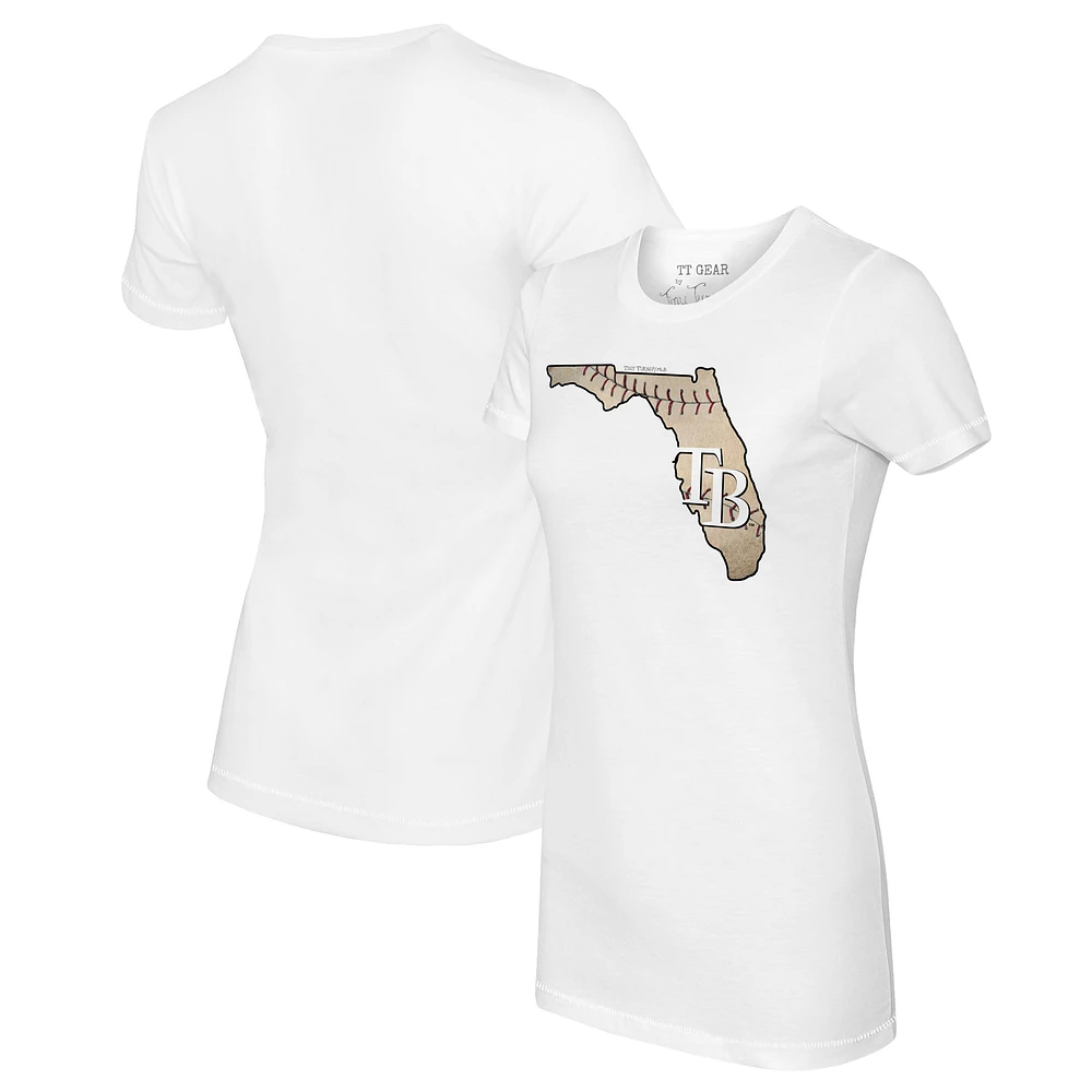 Women's Tiny Turnip White Tampa Bay Rays State Outline T-Shirt