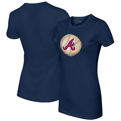 Women's Tiny Turnip Navy Atlanta Braves Stitched Baseball T-Shirt
