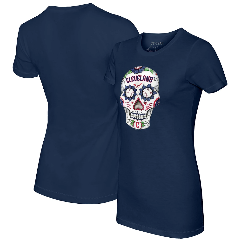 Women's Tiny Turnip Navy Cleveland Guardians Sugar Skull T-Shirt