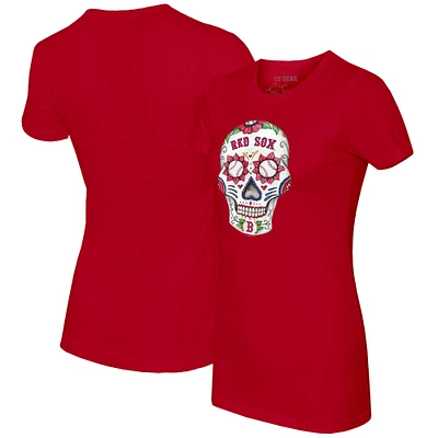 Women's Tiny Turnip Red Boston Sox Sugar Skull T-Shirt