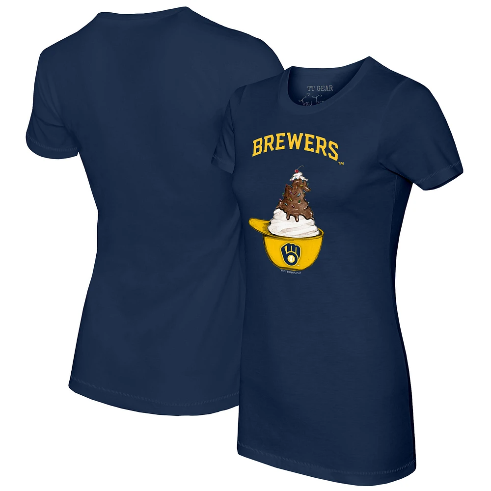 Women's Tiny Turnip Navy Milwaukee Brewers Sundae Helmet T-Shirt