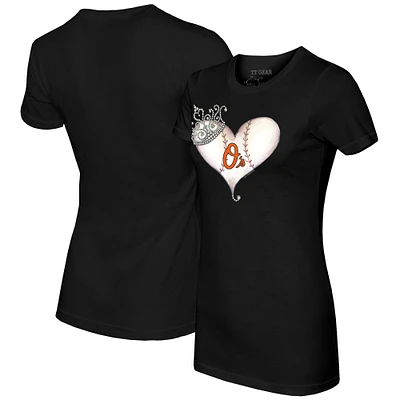 Women's Tiny Turnip Black Baltimore Orioles Tiara Heart T-Shirt