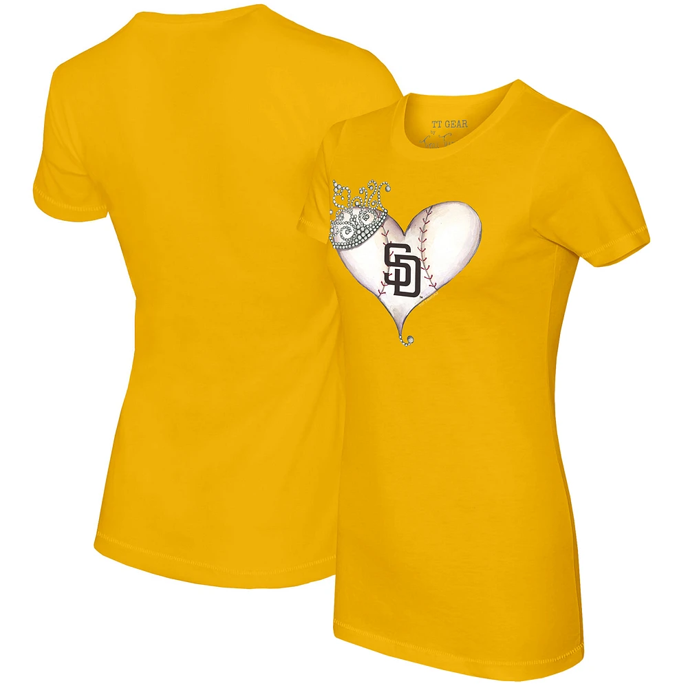 Women's Tiny Turnip Gold San Diego Padres Tiara Heart T-Shirt