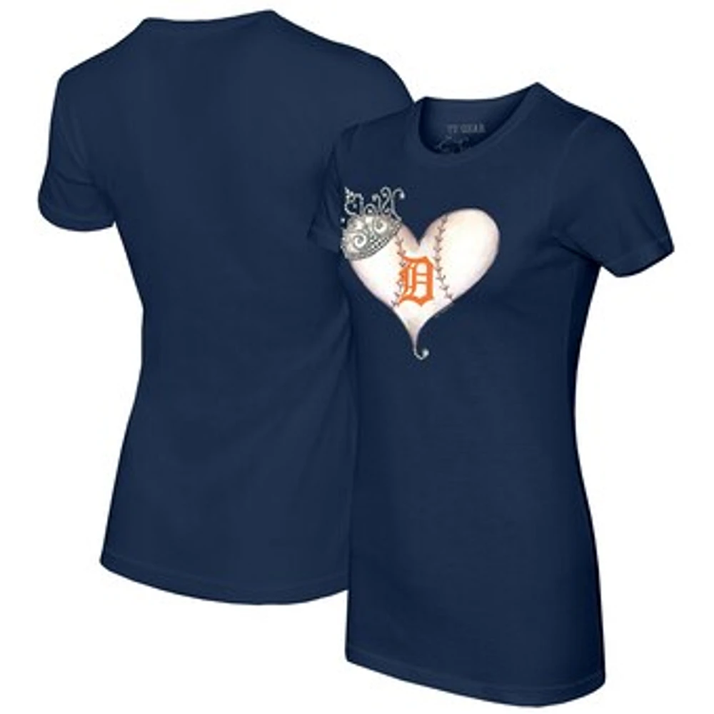 Women's Tiny Turnip Navy Detroit Tigers Tiara Heart T-Shirt