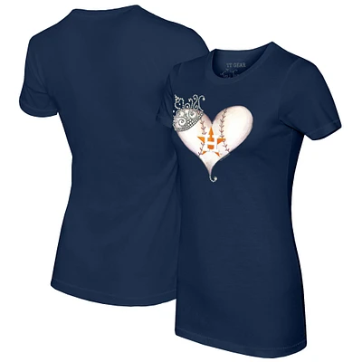 Women's Tiny Turnip Navy Houston Astros Tiara Heart T-Shirt