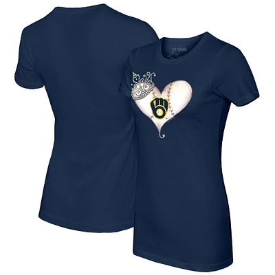 Women's Tiny Turnip Navy Milwaukee Brewers Tiara Heart T-Shirt