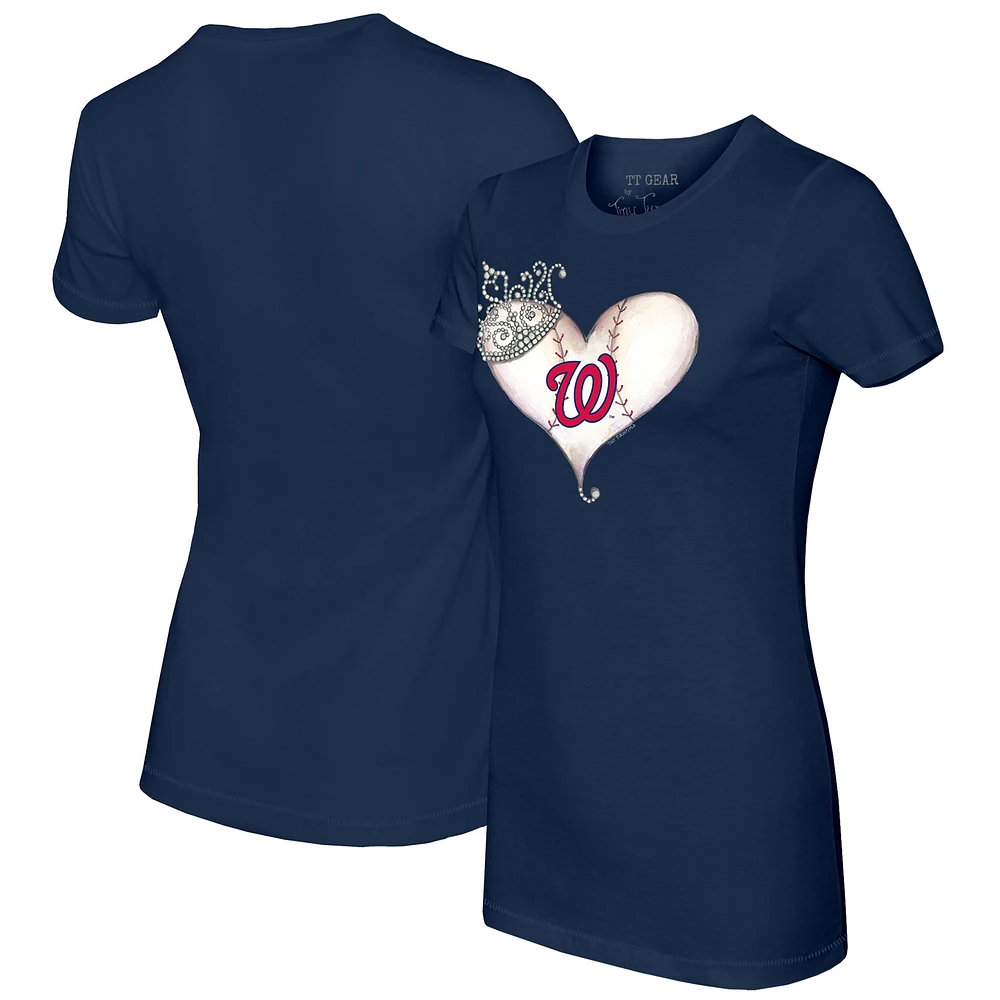 Women's Tiny Turnip Navy Washington Nationals Tiara Heart T-Shirt